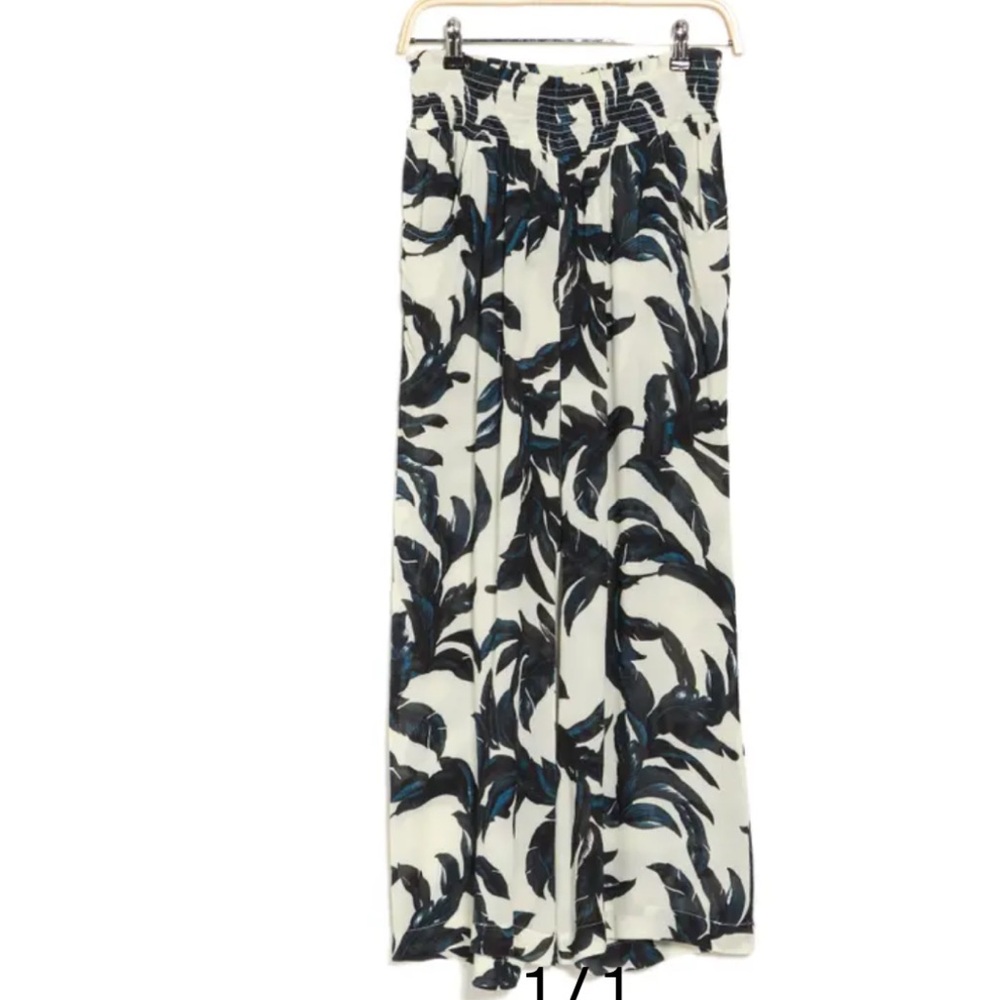 Elan Black and White Tiered Tropical Print Ruffle Wide Leg Pants